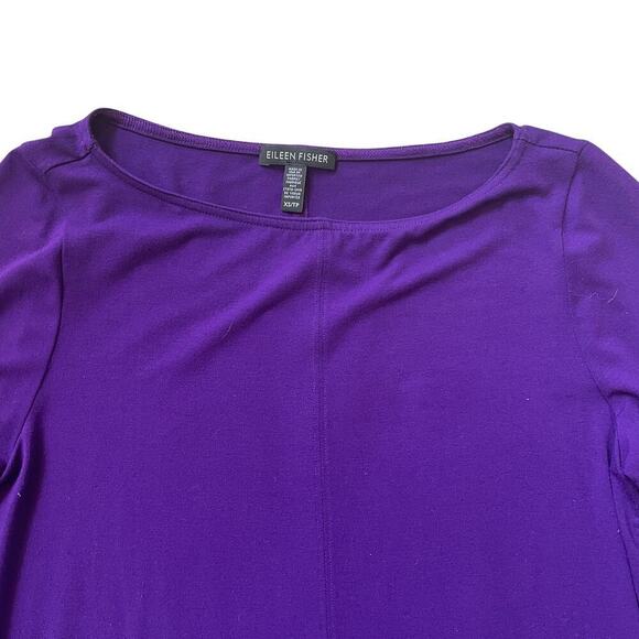 Eileen Fisher XS Tunic Dress Purple | Stretch Knit, Side Slits, Minimalist - Picture 5 of 6
